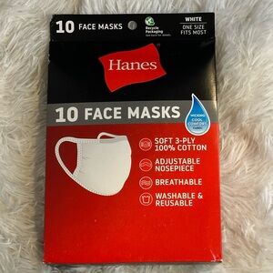 Face Masks - 10 Pack | Hanes White Washable Cloth Face Masks